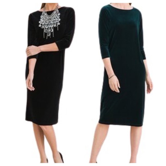 Chico’s Versatile Black Velvet “Travelers” Dress | Stretch Fabric Midi Length 20 - Picture 1 of 16